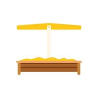 Wooden sandbox with yellow awning providing shade on playground vector