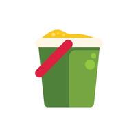 Green plastic bucket full of sand for playing on beach vector