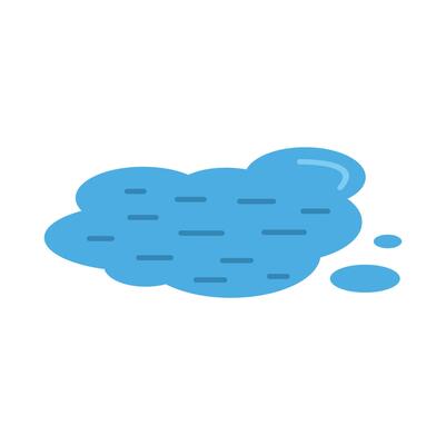 Blue water puddle reflecting light on white background