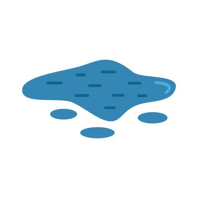 Water puddle reflecting light blue sky with small puddles around