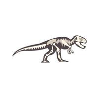 Tyrannosaurus rex skeleton walking, prehistoric animal fossil remains vector