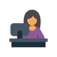 Office worker sitting at desk using computer, efficiently managing workflow vector