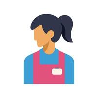Female cashier with ponytail wearing uniform and name tag, side view vector