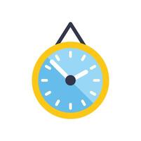 Round wall clock hanging, showing time passing by vector