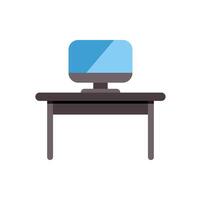 Modern office desk with computer monitor displaying vibrant blue screen vector
