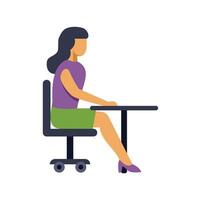 Office worker sitting at desk working on computer, side view vector