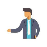 Businessman showing something with open hand and other hand in pocket vector