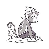 Monkey Enjoying Festival in Cold Art. Illustration of Cartoon Character. vector