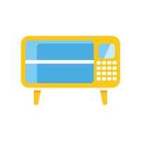 Yellow microwave oven with blue window displaying cooking process vector