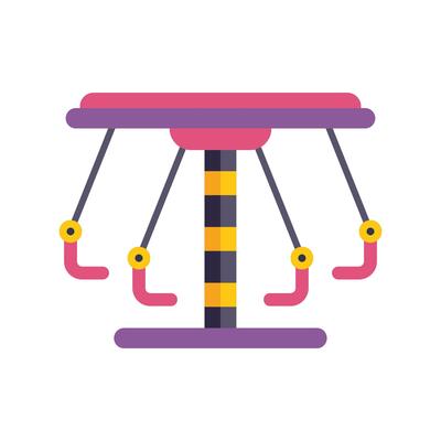 Colorful swing ride spinning in amusement park on white background