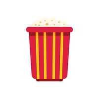 Red and yellow striped popcorn bucket overflowing with tasty popcorn vector