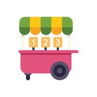 Pink street food cart with green and yellow awning displaying numbers 1, 2, and 3 vector