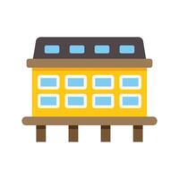 Yellow building with skylights and support pillars, modern architectural design vector