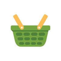 Green empty shopping basket with orange handles on white background vector