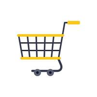 Empty shopping cart rolling on white background representing online commerce vector