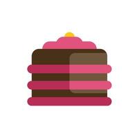 Delicious layered chocolate cake with pink frosting and yellow topping vector