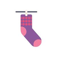 Purple sock with pink dots hanging on clothesline drying after washing vector