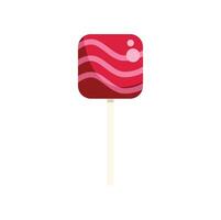 Red square lollipop with pink swirls on white stick vector