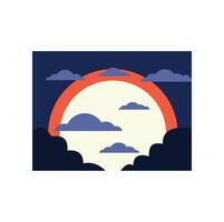 Big moon shining through dark clouds in a minimalist night sky vector