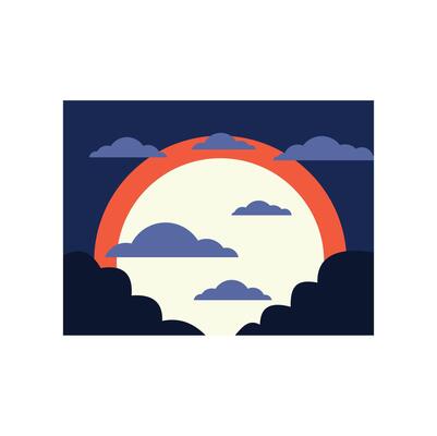 Big moon shining through dark clouds in a minimalist night sky