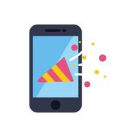 Smartphone displaying party popper exploding with confetti, celebrating online vector