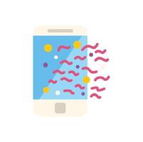 Smartphone emitting colorful particles and wavy lines, representing augmented reality experience vector