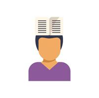 Student studying hard with open book on head, education icon vector