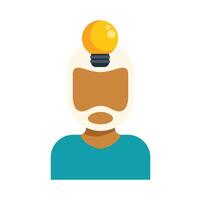 Man getting an idea with light bulb on head, generating innovative solutions vector