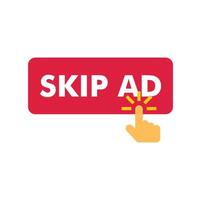 Finger pressing skip ad button avoiding online advertisement vector