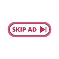 Skip ad button invites viewers to bypass commercials and continue watching vector
