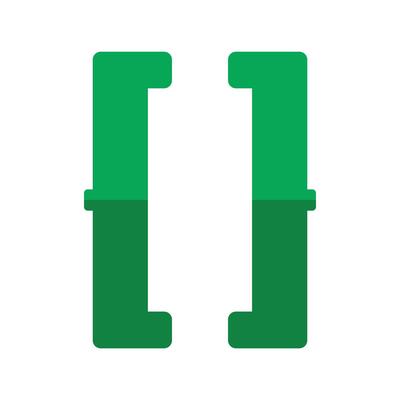 Green square brackets showing programming code on white background