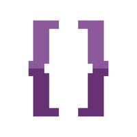 Pixel art style purple square brackets programming code symbol reflecting vector