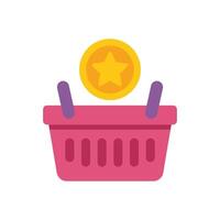 Shopping basket with floating star coin, loyalty program and rewards vector