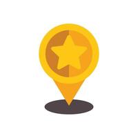 Golden location pin pointing star location on map vector