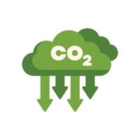 Co2 reduction, green cloud symbol with downward arrows representing lowering carbon emissions vector