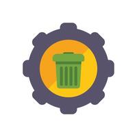 Green trash can icon inside gear setting symbol vector