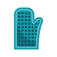 Turquoise oven mitt with polka dots protecting hand from heat vector