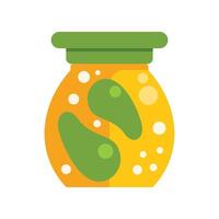 Jar with green lid containing orange liquid with green blobs and white dots vector
