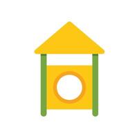 Colorful playground equipment featuring a yellow house like structure with a circular opening vector