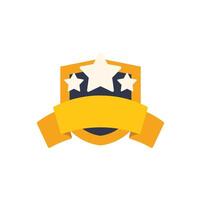 Golden shield with ribbon and stars representing quality and guarantee vector