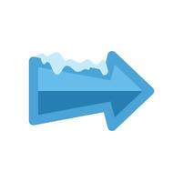 Blue arrow pointing right covered by snow is melting down vector