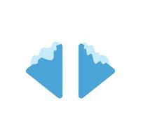 Two triangular shaped icebergs melting with snow on top vector