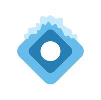 Blue rounded square emerging from water waves symbolizing purity and freshness vector