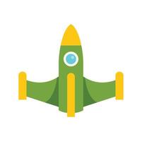 Green rocket ship flying through space exploring galaxy vector