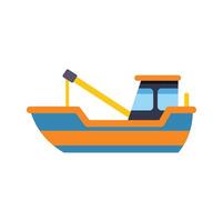 Fishing boat with crane floating on water, side view vector