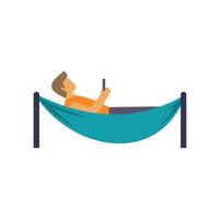 Man relaxing in hammock using smartphone vector
