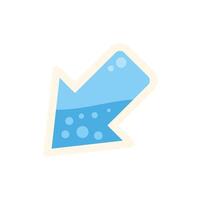 Diagonal blue arrow pointing down left with bubbles and white border vector