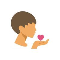 Young person blowing a kiss to a heart held in hand vector