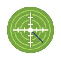 Radar detecting a target with crosshairs and concentric circles on green background vector