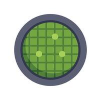 Round radar showing three blips on green screen displaying grid vector